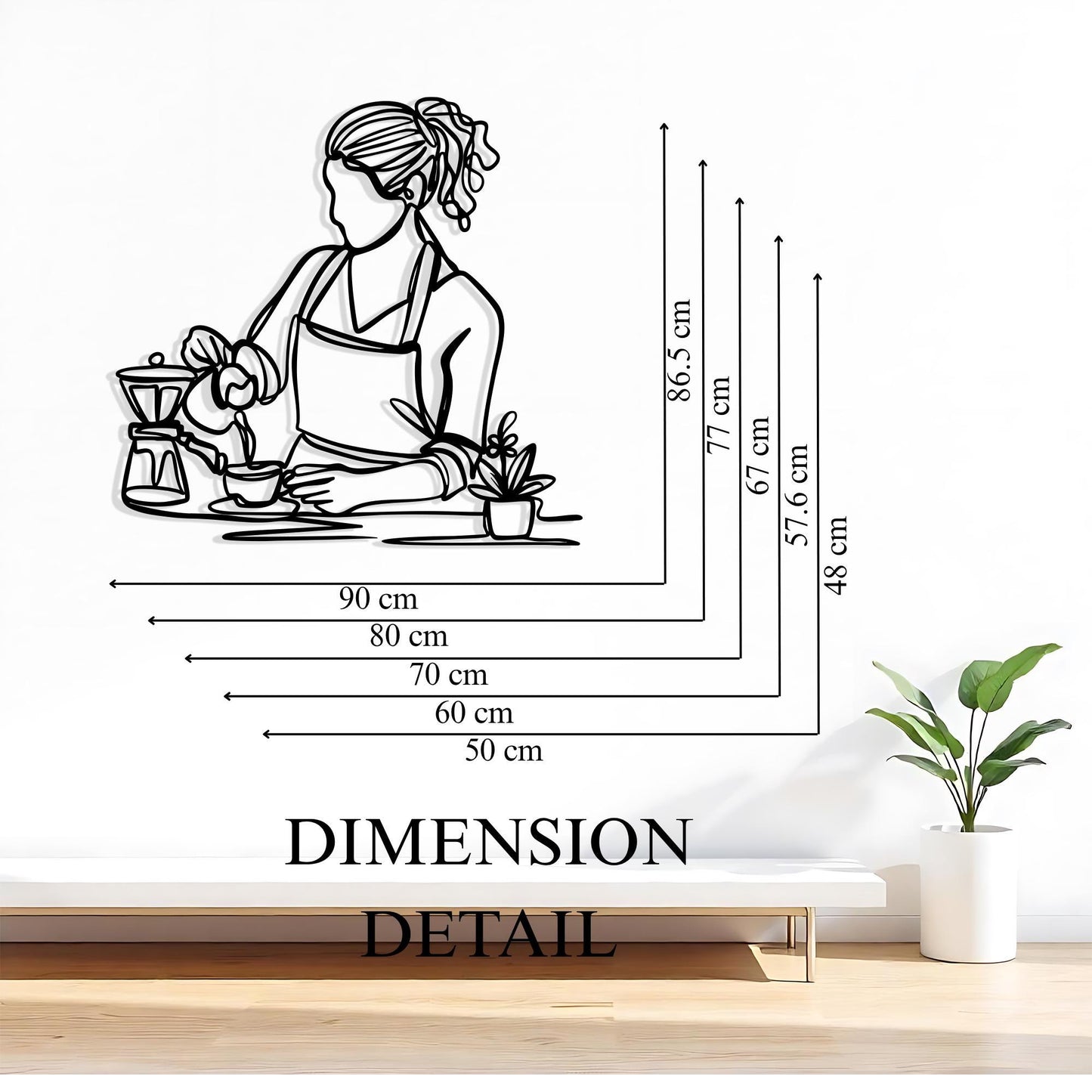 Barista Line Art Metal Wall Decor: Modern Coffee Shop Sign