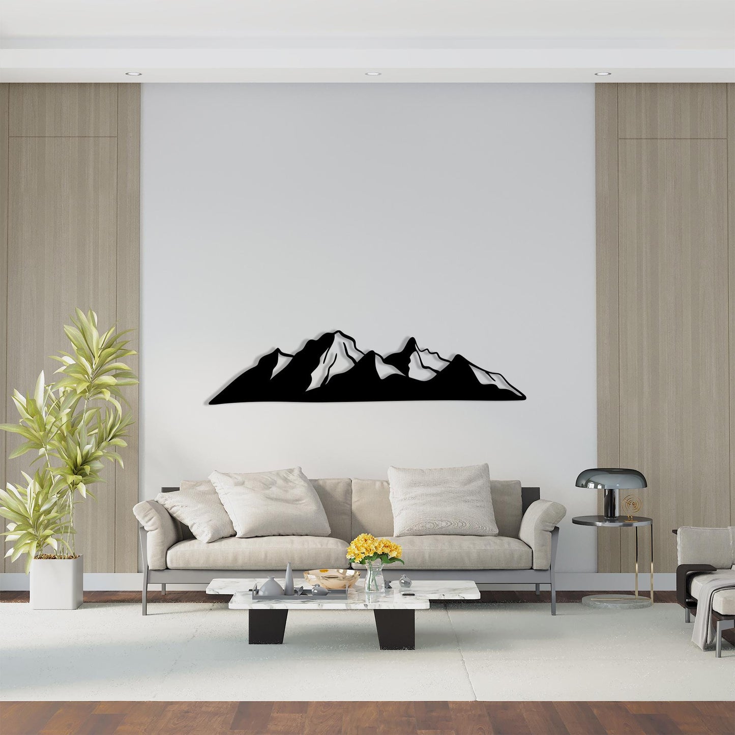 Black Metal Mountain Wall Art: Modern Nature Decor