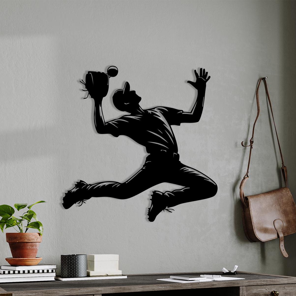 Baseball Player Metal Wall Art: Sports Silhouette Decor, Unique Birthday Gift