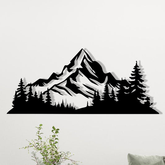 Black Mountain Metal Wall Art: Rustic Cabin Decor