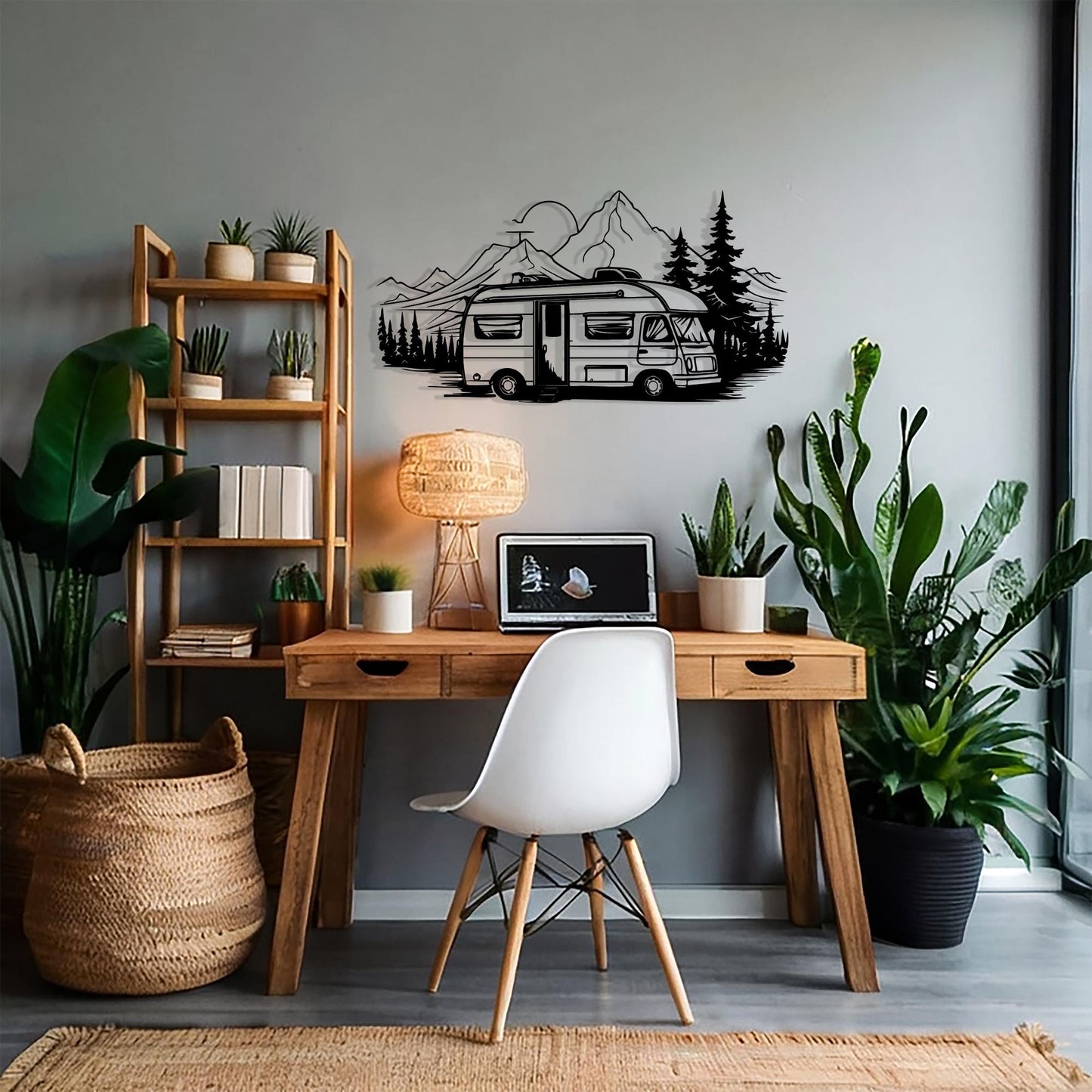 Camper Van Metal Wall Art: Mountain Forest RV Decor