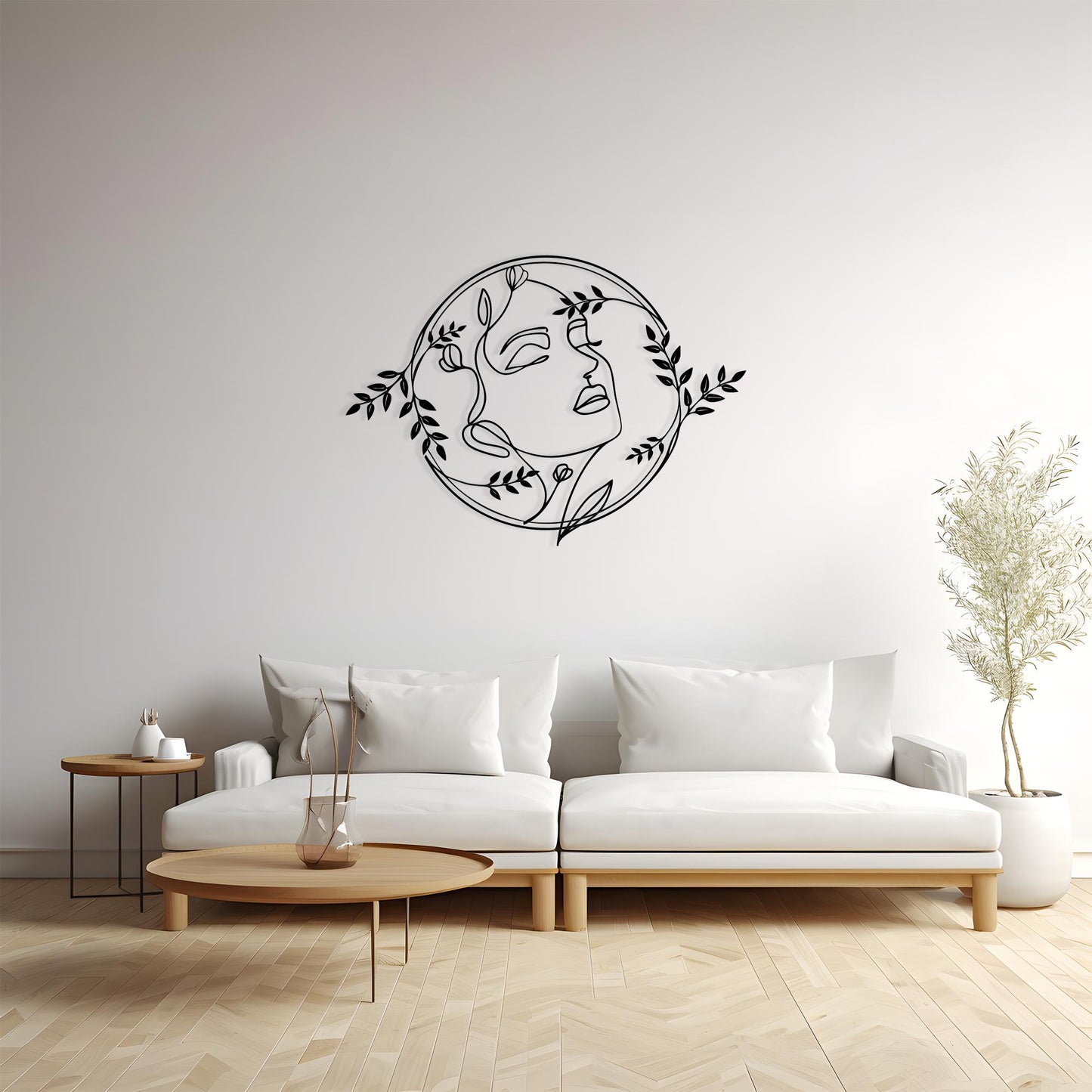 Abstract Face Metal Wall Art: Botanical Line Drawing