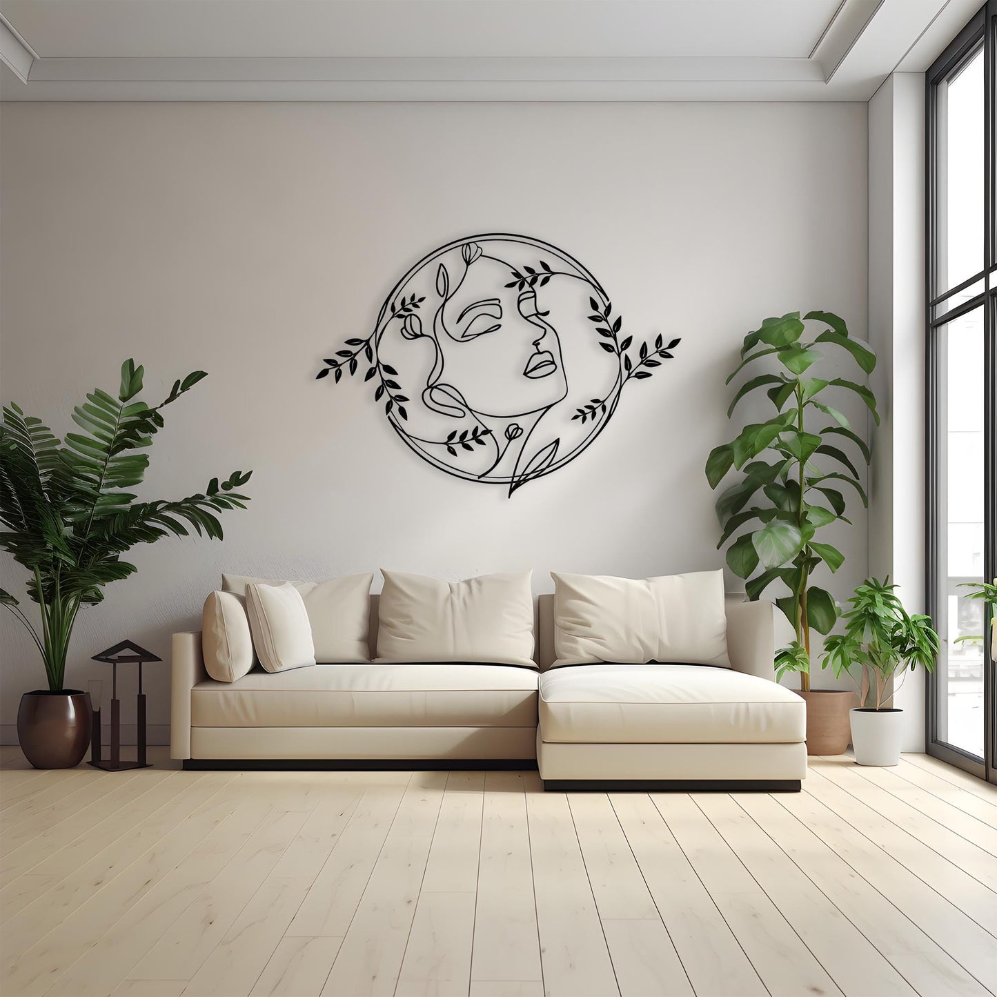 Abstract Face Metal Wall Art: Botanical Line Drawing