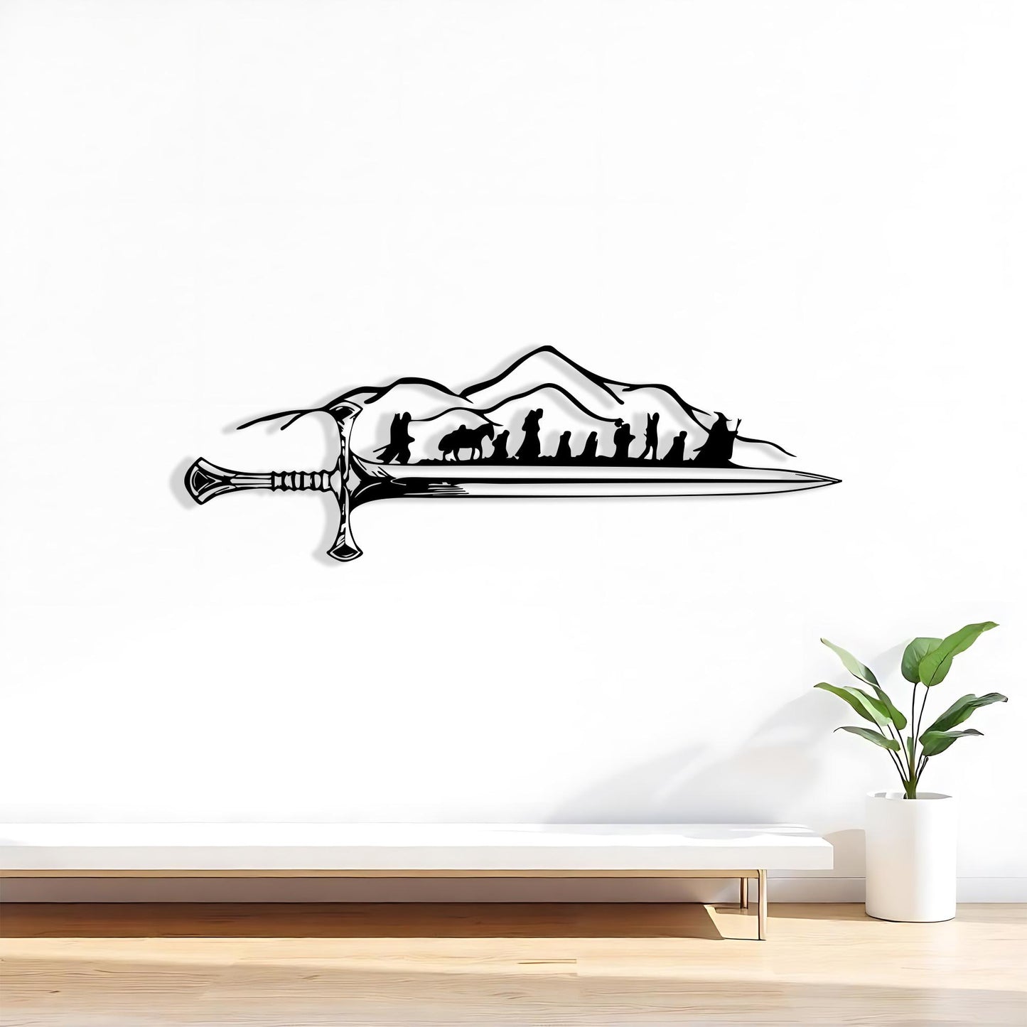 Epic Sword Metal Wall Art - Fantasy Adventurer Silhouette - Gamer Room Decor - Unique Birthday Gift