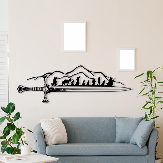 Epic Sword Metal Wall Art - Fantasy Adventurer Silhouette - Gamer Room Decor - Unique Birthday Gift