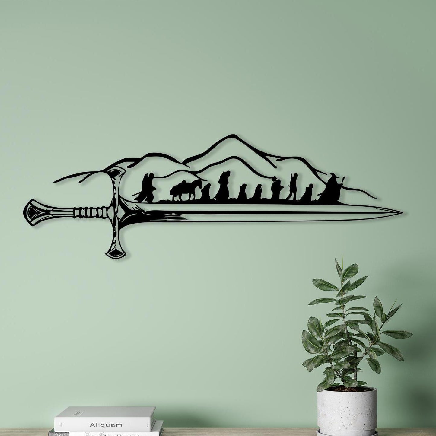 Epic Sword Metal Wall Art - Fantasy Adventurer Silhouette - Gamer Room Decor - Unique Birthday Gift