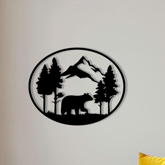 Bear Metal Wall Art: Rustic Cabin Decor, Wildlife Silhouette