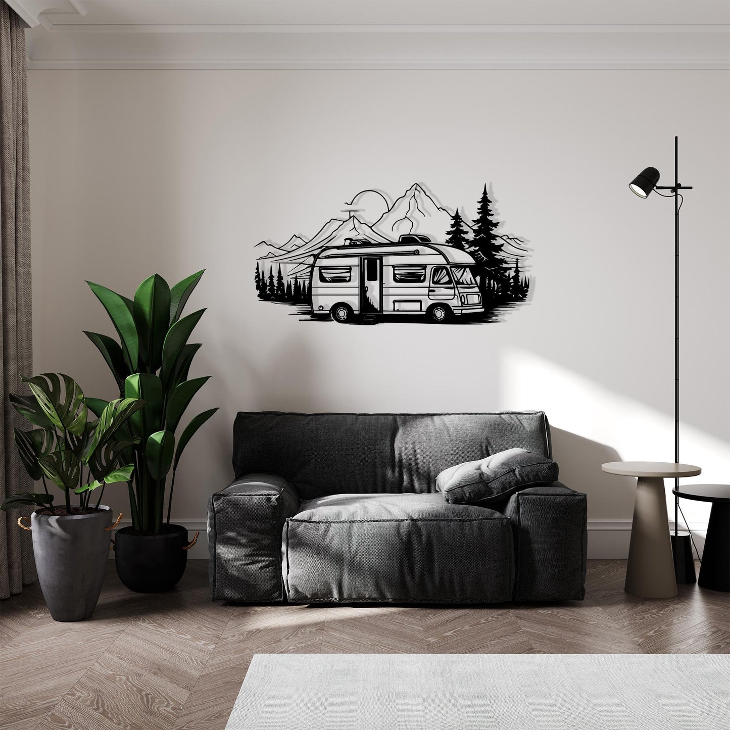 Camper Van Metal Wall Art: Mountain Forest RV Decor