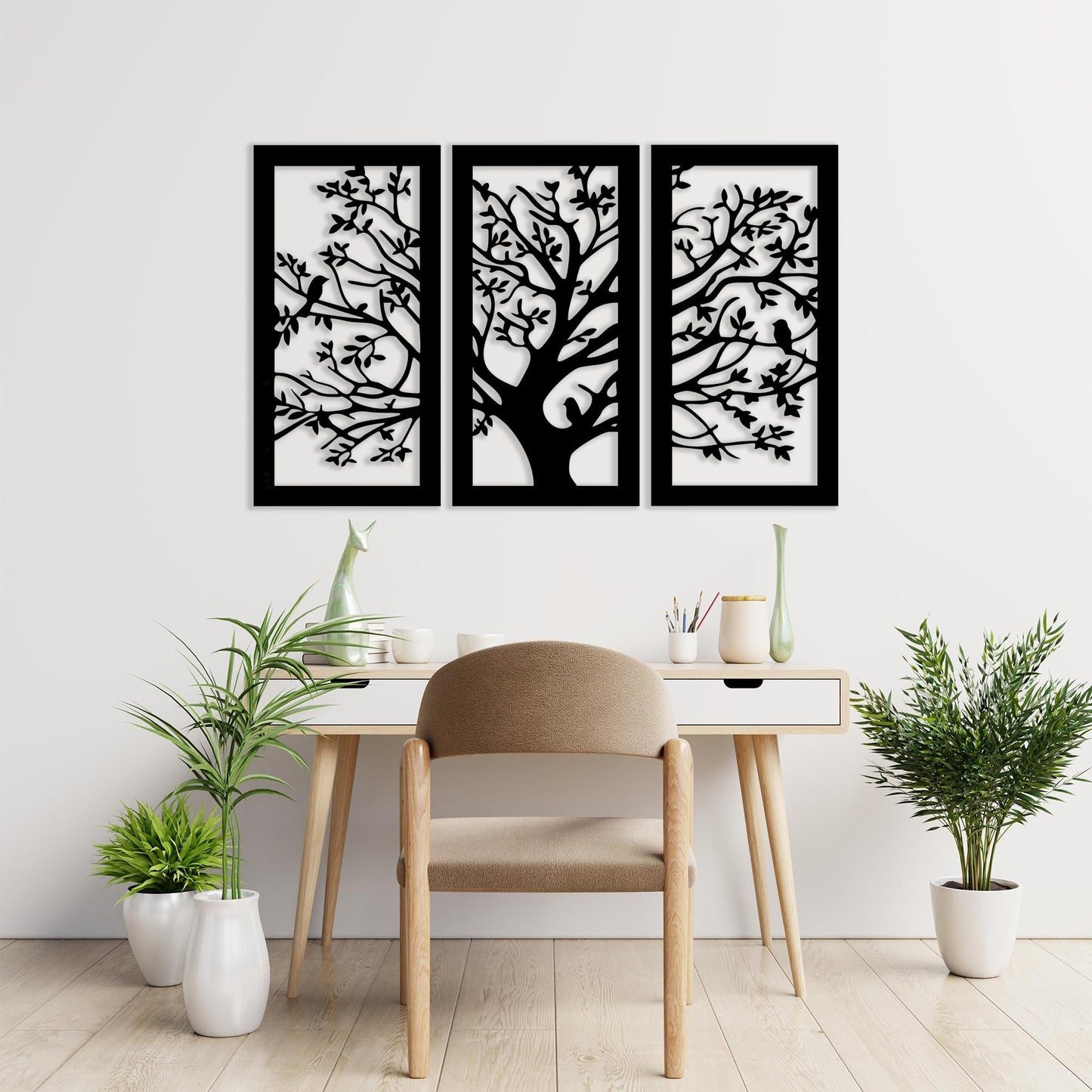 Tree of Life Metal Wall Art 3 Panel Set, Modern Gift for Living Room
