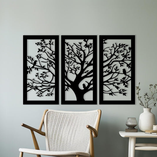 Tree of Life Metal Wall Art 3 Panel Set, Modern Gift for Living Room