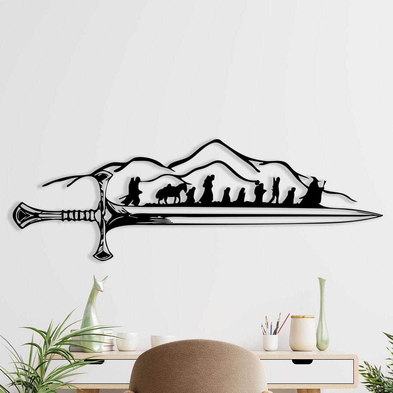 Epic Sword Metal Wall Art - Fantasy Adventurer Silhouette - Gamer Room Decor - Unique Birthday Gift