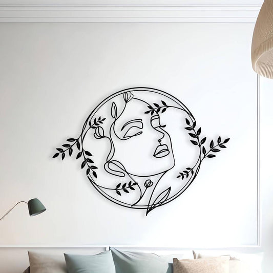 Abstract Face Metal Wall Art: Botanical Line Drawing