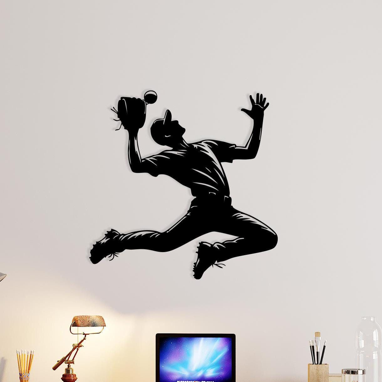 Baseball Player Metal Wall Art: Sports Silhouette Decor, Unique Birthday Gift