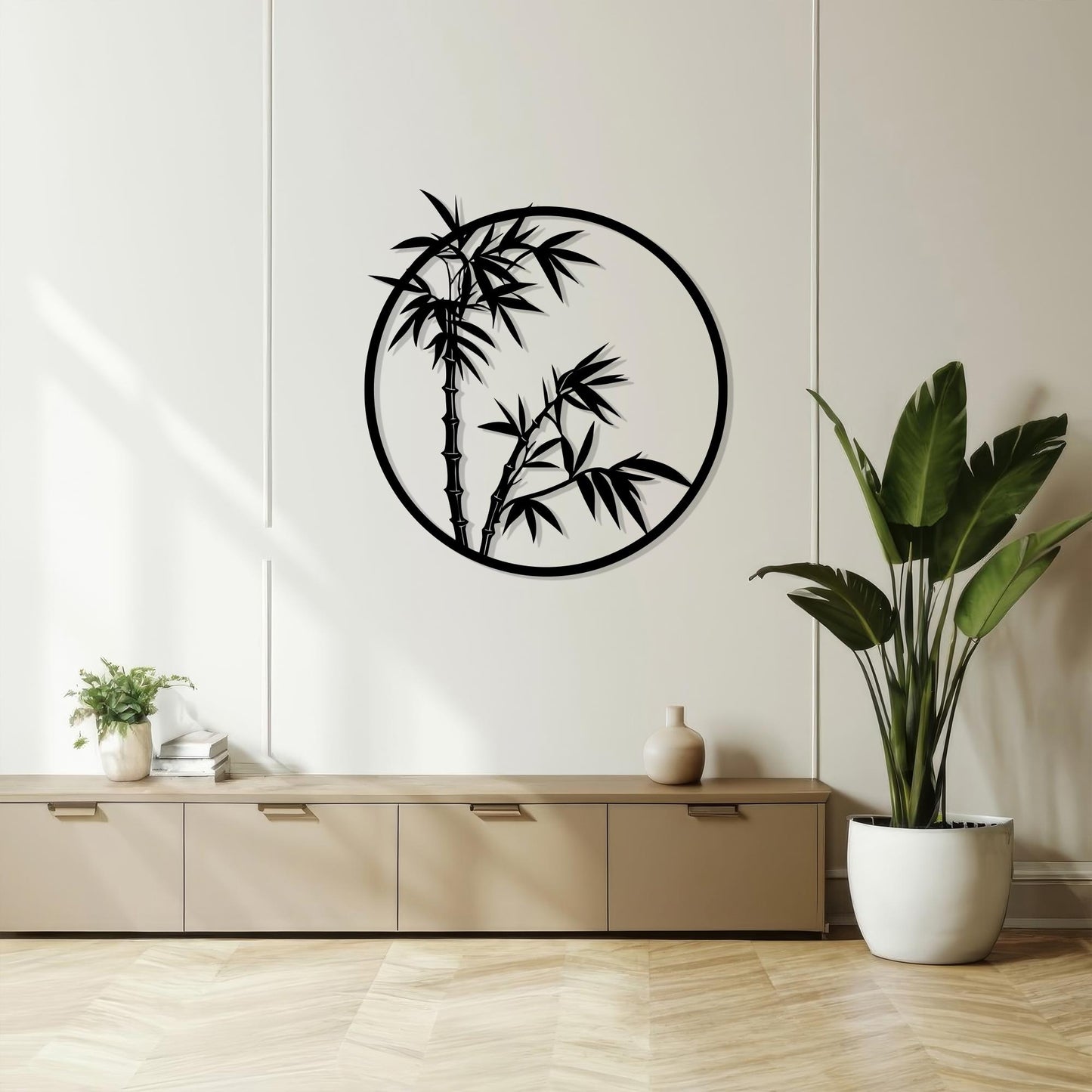 Bamboo Circle Metal Wall Art - Modern Home Decor for Living Room, Unique Birthday Gift