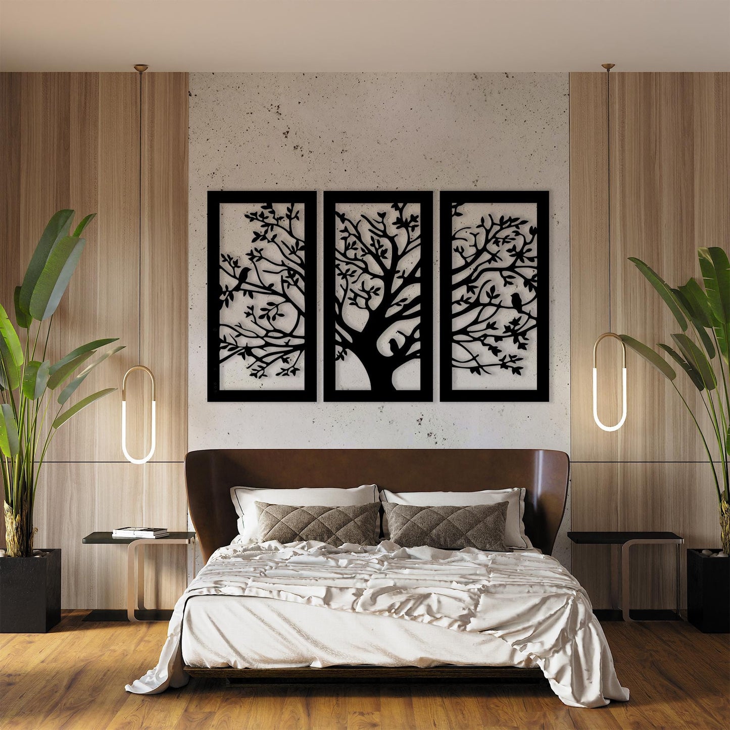 Tree of Life Metal Wall Art 3 Panel Set, Modern Gift for Living Room