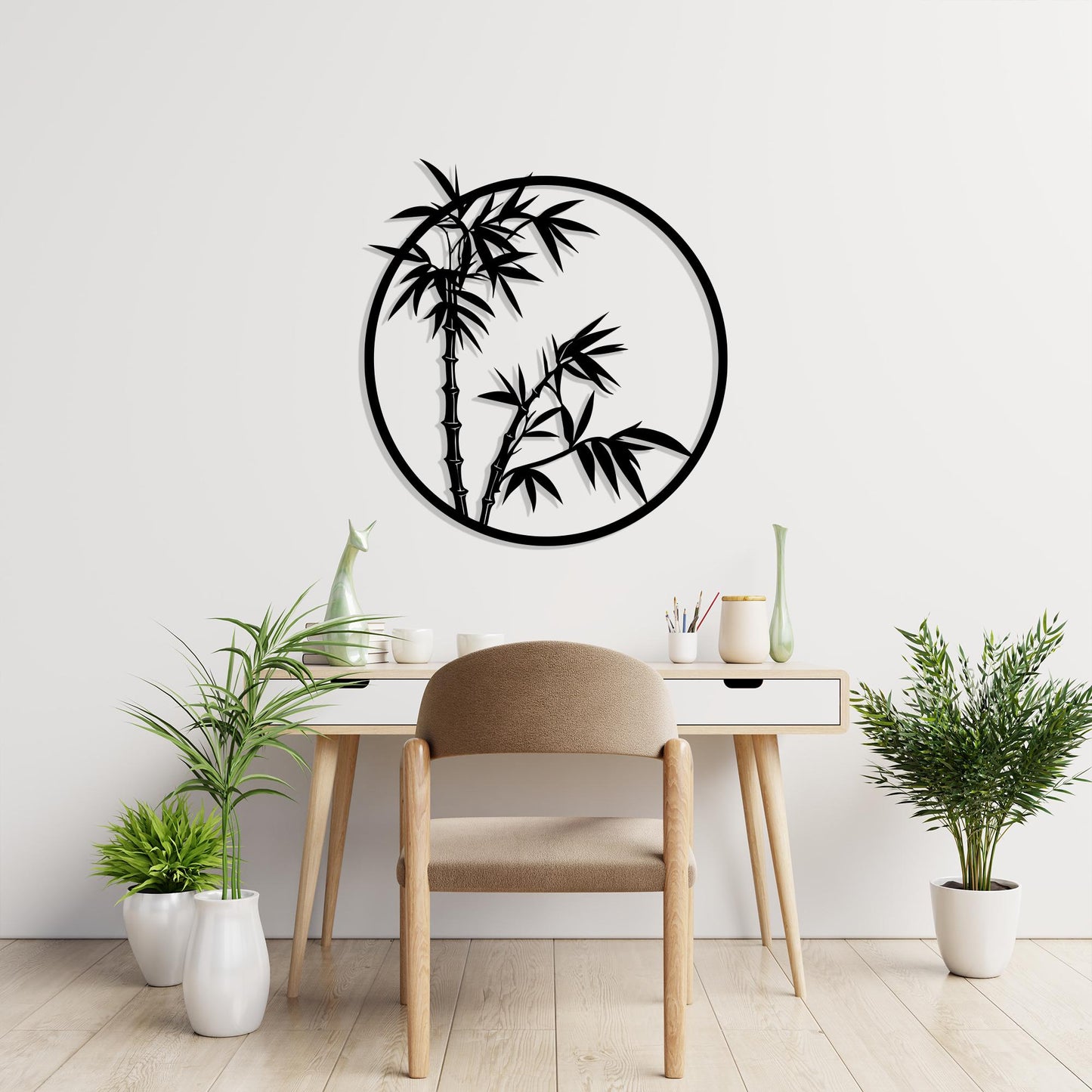 Bamboo Circle Metal Wall Art - Modern Home Decor for Living Room, Unique Birthday Gift