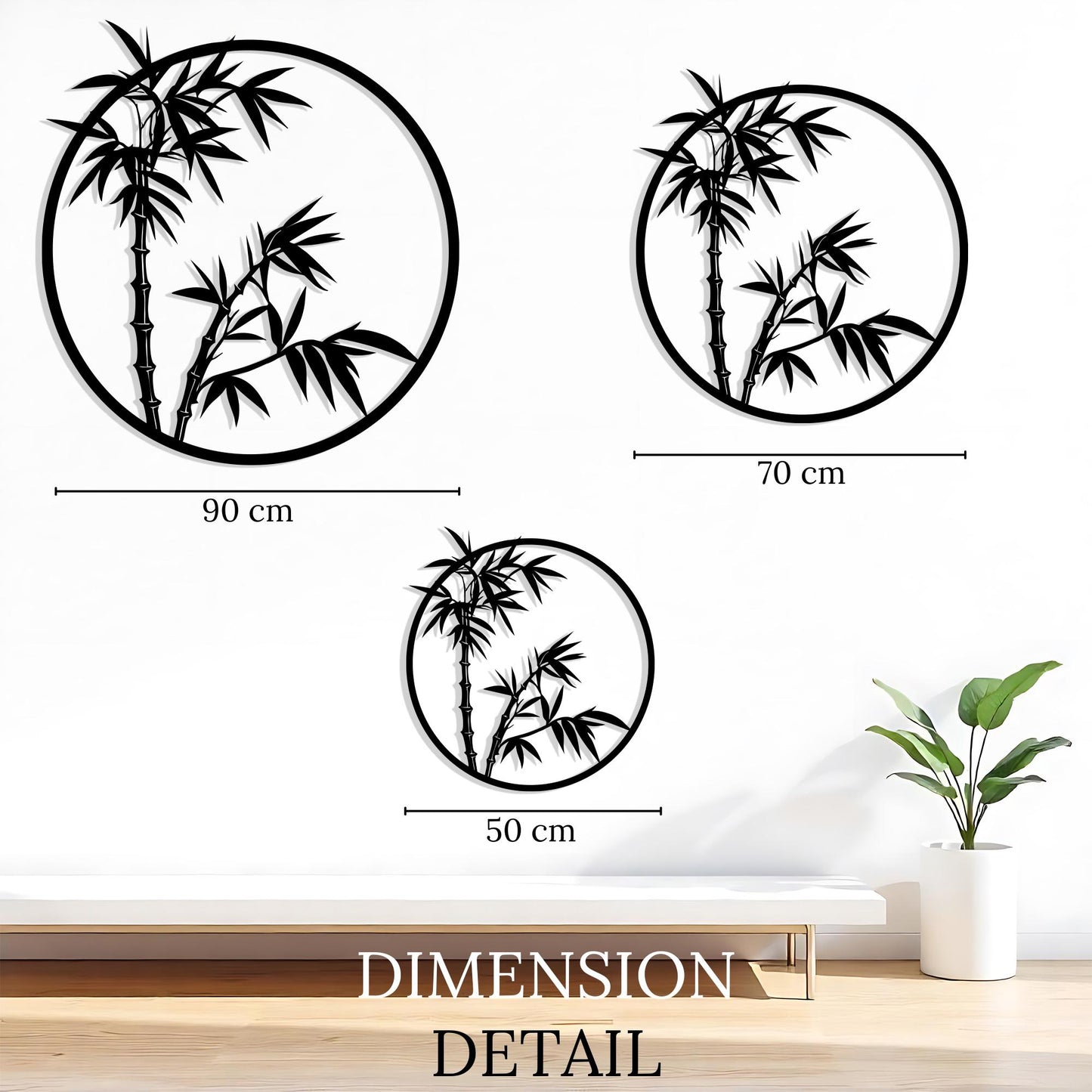 Bamboo Circle Metal Wall Art - Modern Home Decor for Living Room, Unique Birthday Gift