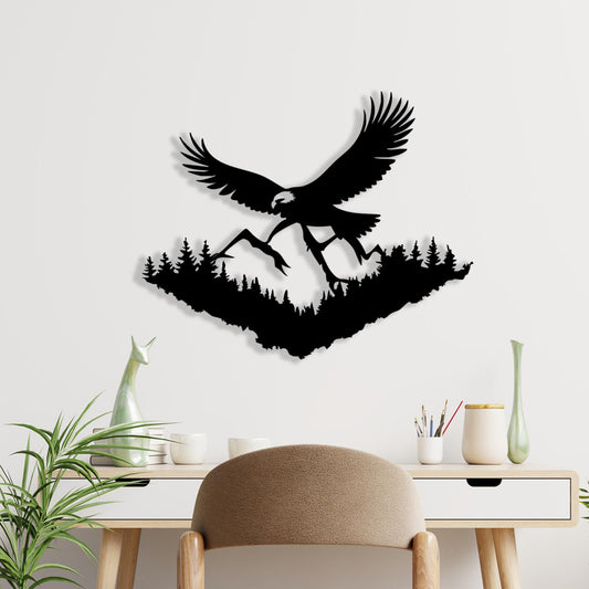 Eagle Mountain Metal Wall Art: Rustic Cabin Lodge Decor