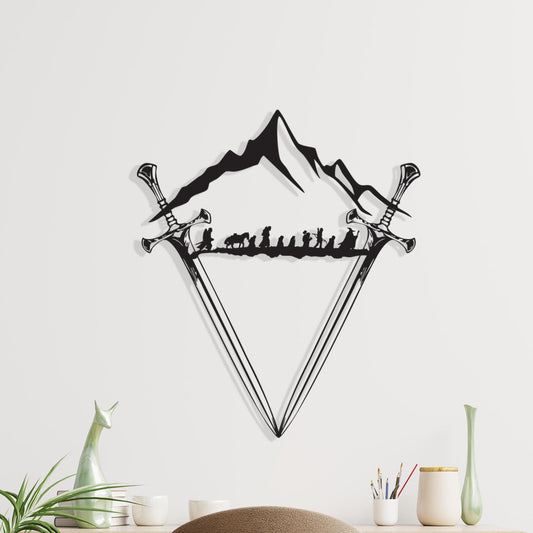 Fantasy Sword Metal Wall Art - Mountain Scene, Heroic Silhouette - Unique Birthday Gift