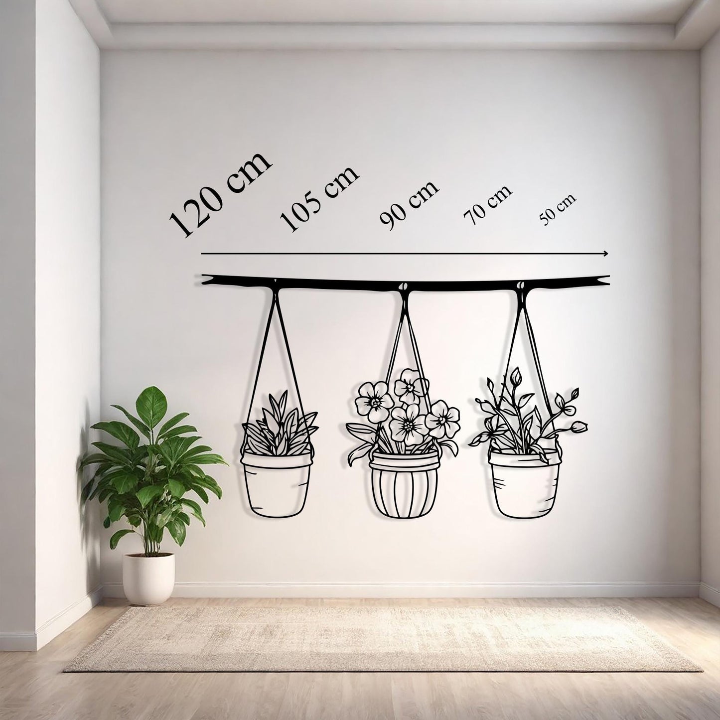Botanical Metal Hanging Planter Wall Art: Minimalist Indoor Garden Decor