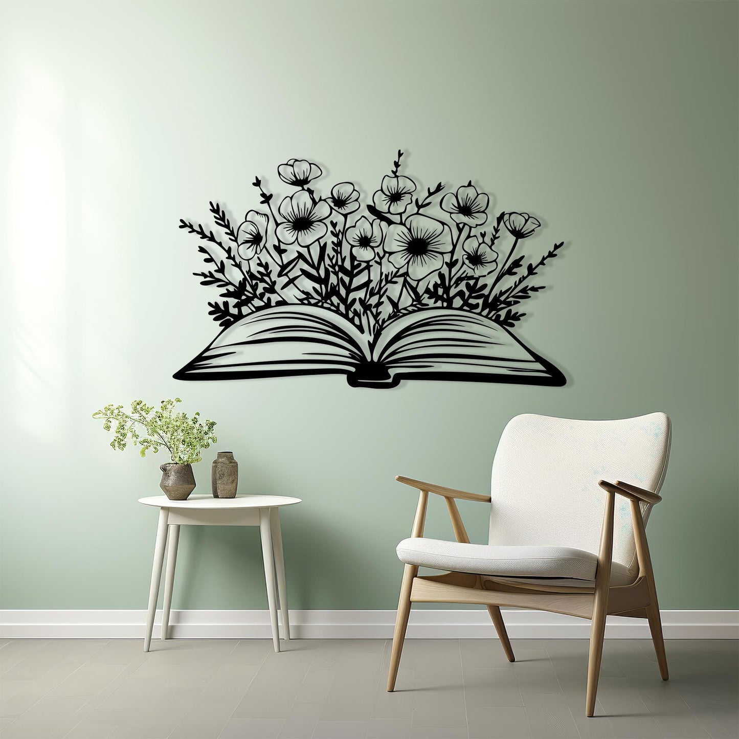 Book and Flowers Metal Wall Art, Botanical Home Decor, Unique Birthday Gift