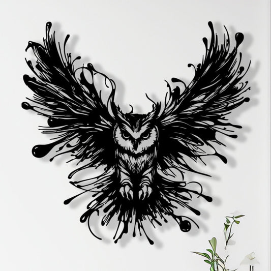 Flying Owl Metal Wall Art: Rustic Animal Silhouette Decor