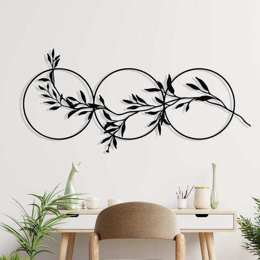 Black Metal Leaf Circle Wall Art - Modern Botanical Sculpture, Unique Birthday Gift