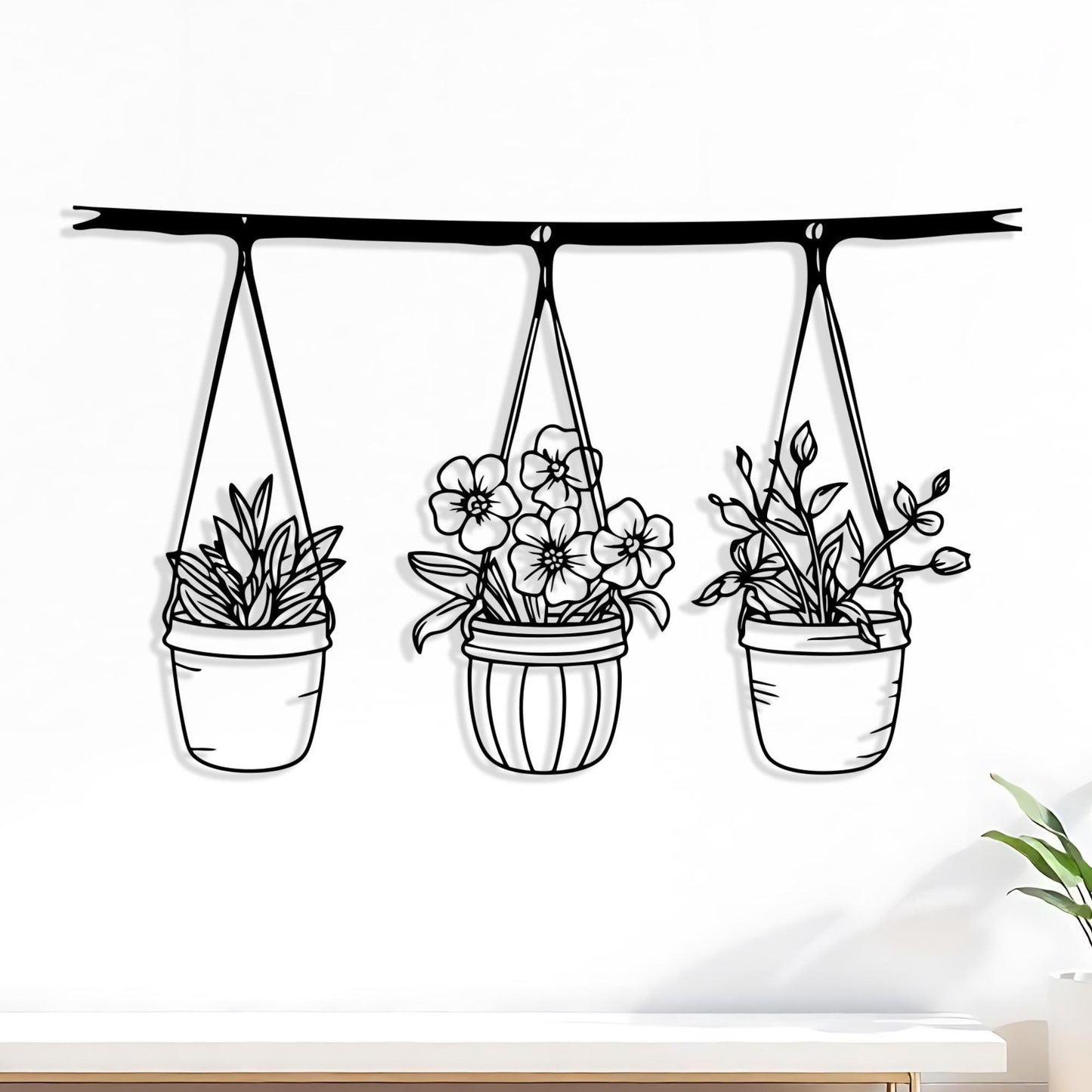 Botanical Metal Hanging Planter Wall Art: Minimalist Indoor Garden Decor