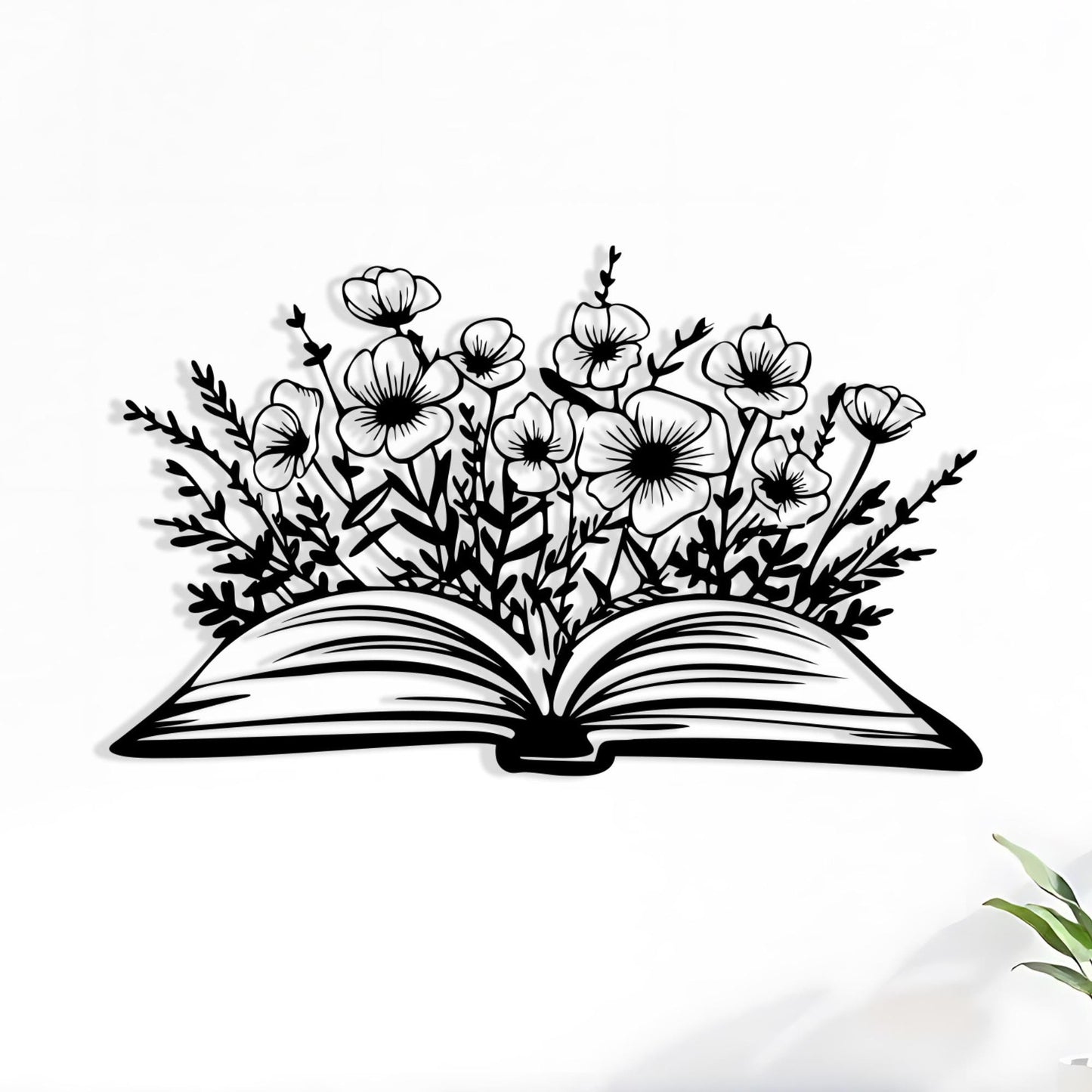 Book and Flowers Metal Wall Art, Botanical Home Decor, Unique Birthday Gift