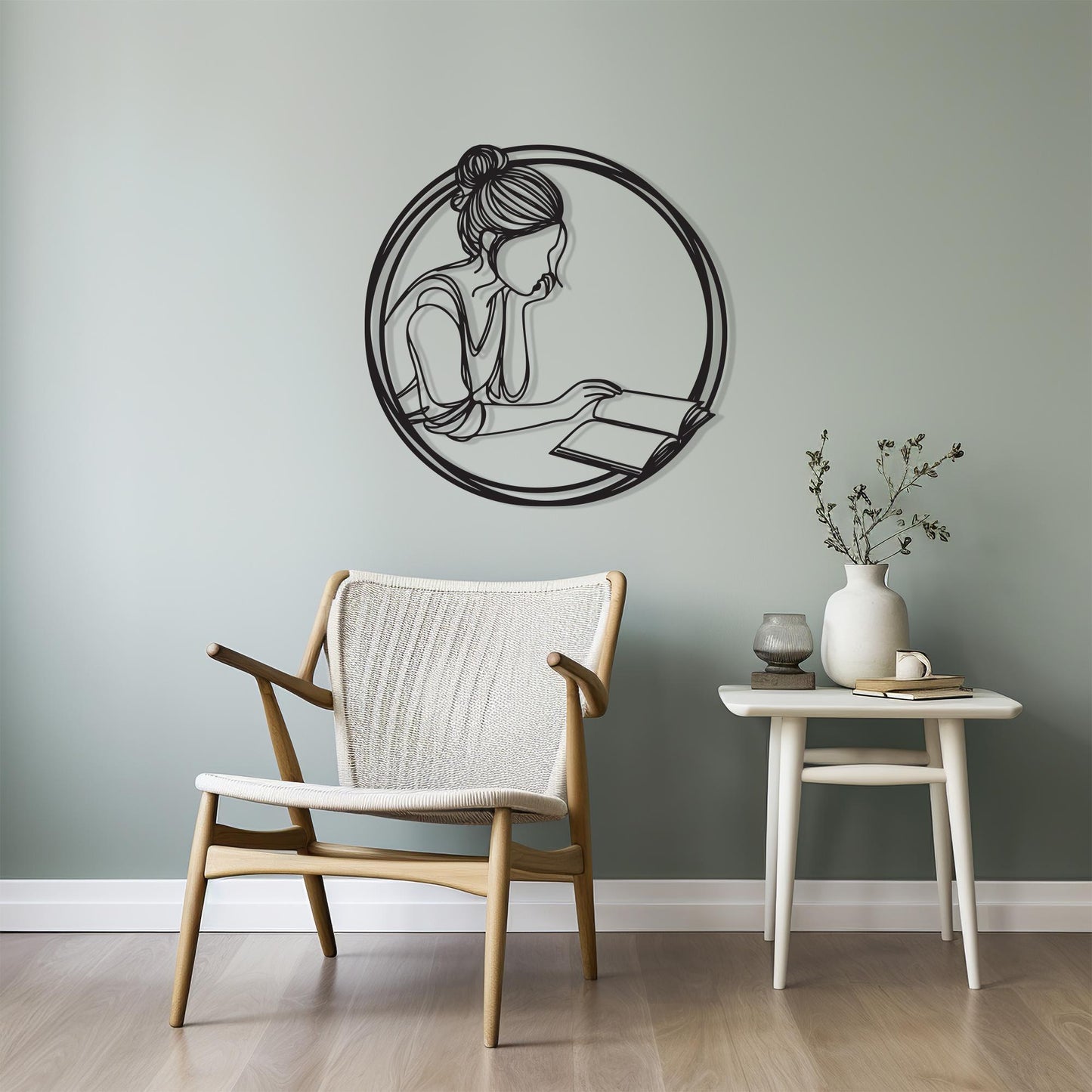 Woman Reading Metal Wall Art - Minimalist Library Decor - Unique Birthday Gift