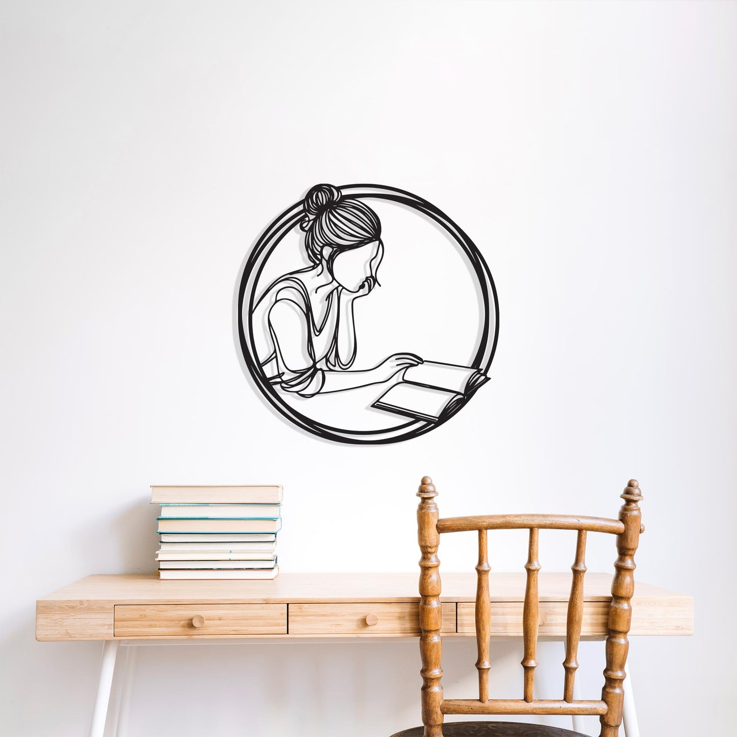 Woman Reading Metal Wall Art - Minimalist Library Decor - Unique Birthday Gift
