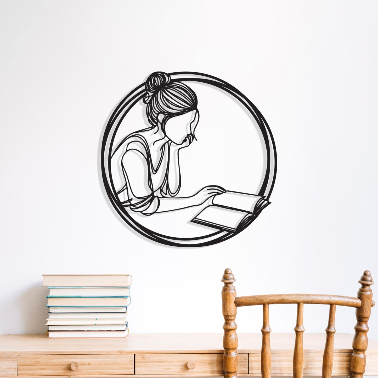 Woman Reading Metal Wall Art - Minimalist Library Decor - Unique Birthday Gift