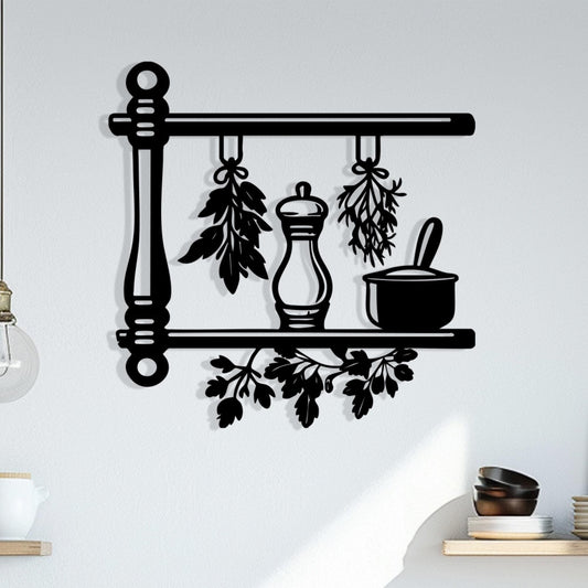 Black Metal Kitchen Herb Shelf - Rustic Farmhouse Wall Art - Unique Birthday Gift