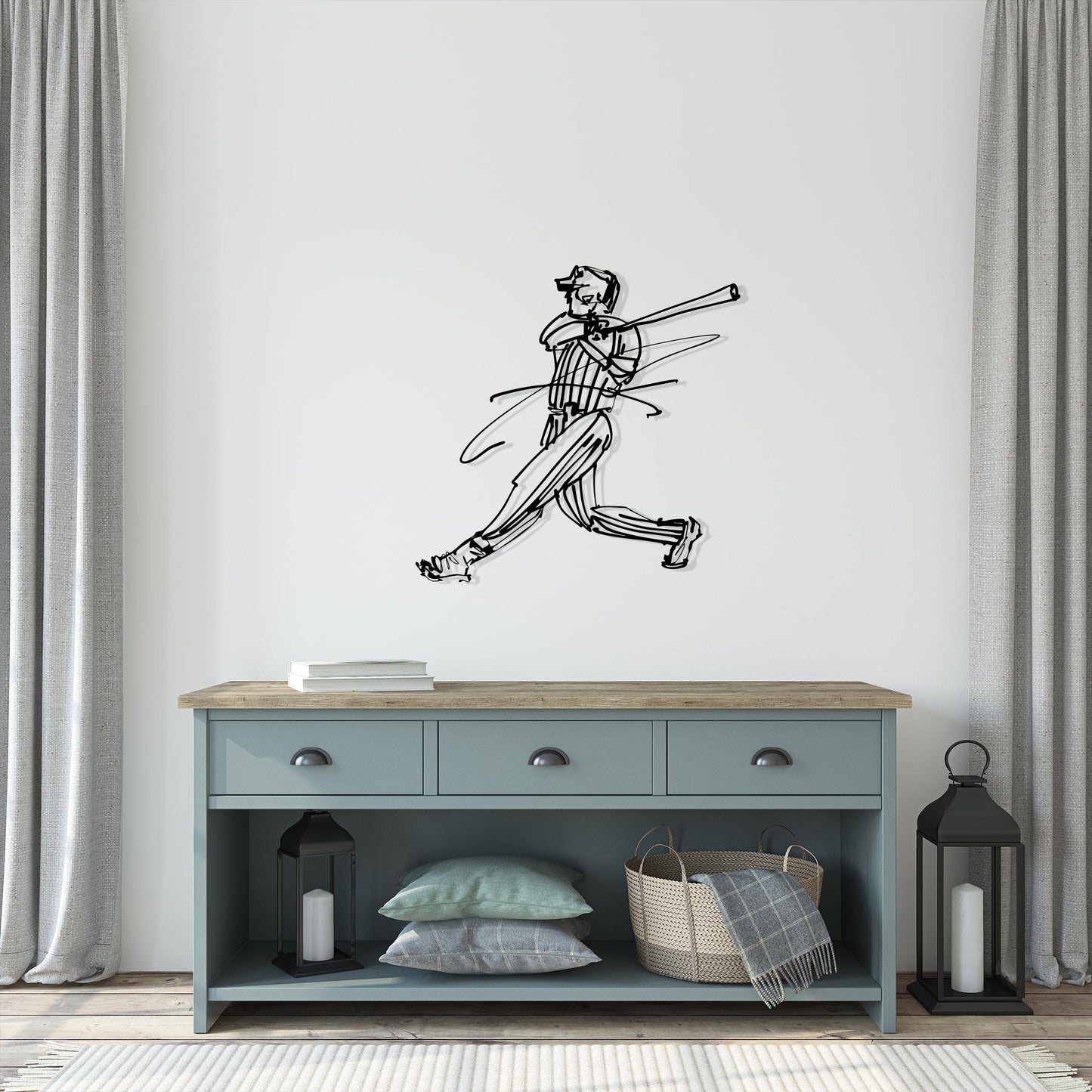 Baseball Player Metal Wall Art: Sports Room Decor, Athlete Gift