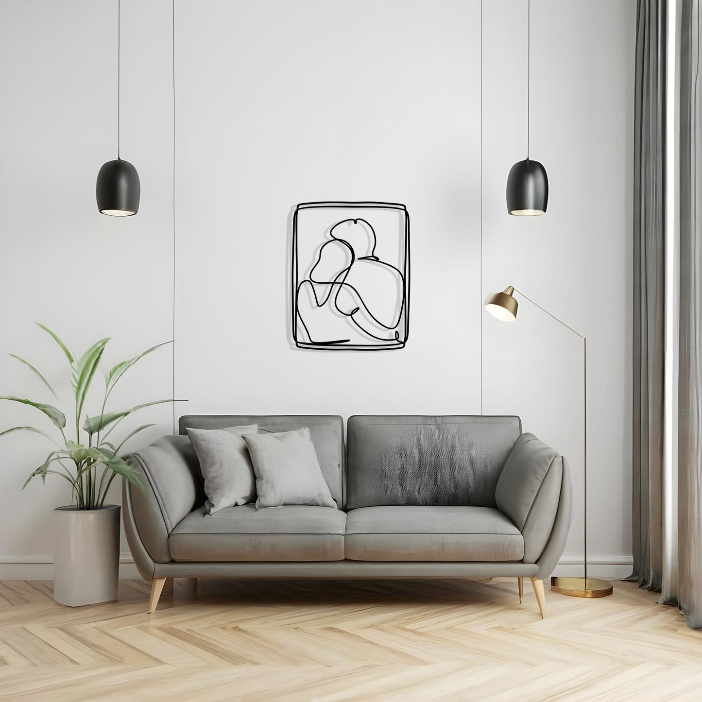 Couple Metal Wall Art: Minimalist Line Art, Modern Home Decor