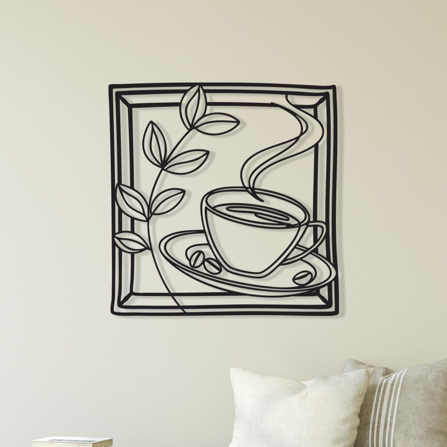 Coffee Cup Metal Wall Art: Modern Line Art, Kitchen Decor