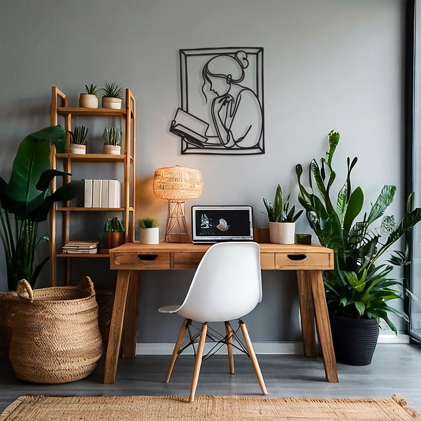 Woman Reading Metal Wall Art | Book Lover Gift | Minimalist Library Decor | Study Sign