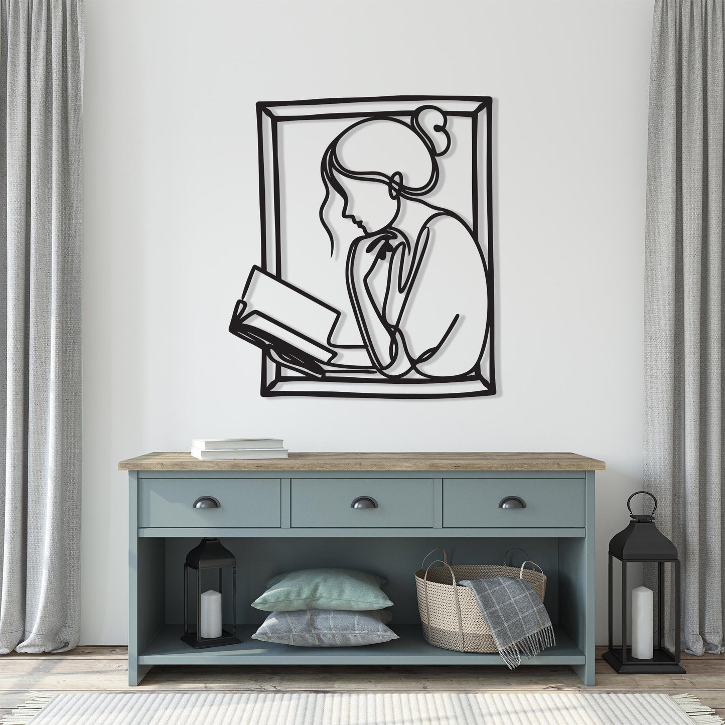 Woman Reading Metal Wall Art | Book Lover Gift | Minimalist Library Decor | Study Sign