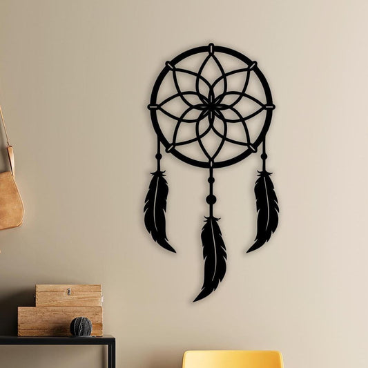 Dreamcatcher Black Metal Wall Art: Boho Feather Decor for Bedrooms, Unique Birthday Gifts