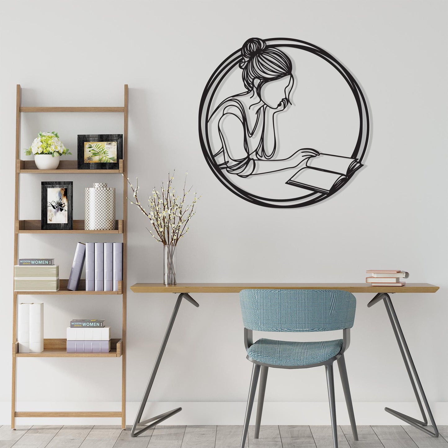 Woman Reading Metal Wall Art - Minimalist Library Decor - Unique Birthday Gift