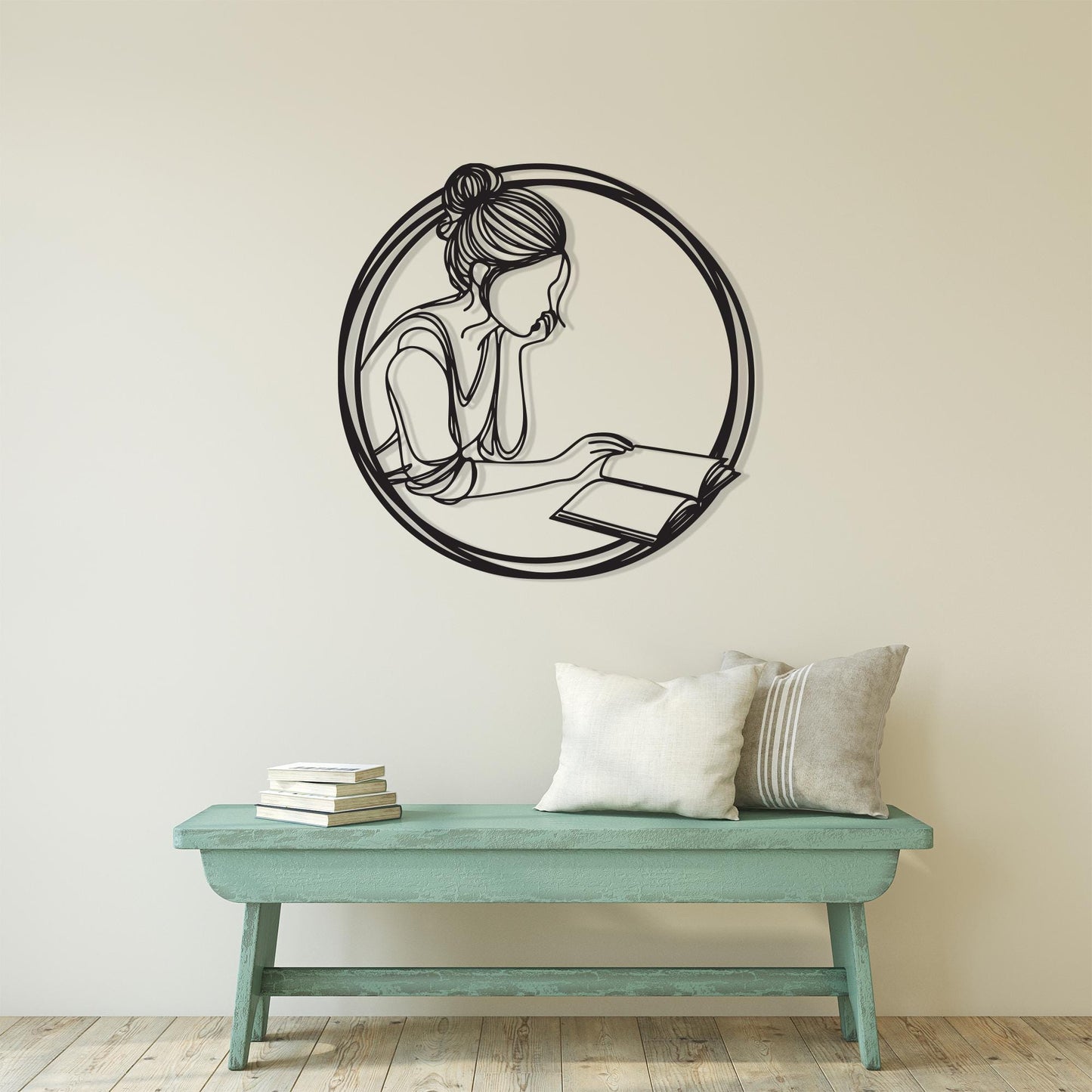 Woman Reading Metal Wall Art - Minimalist Library Decor - Unique Birthday Gift