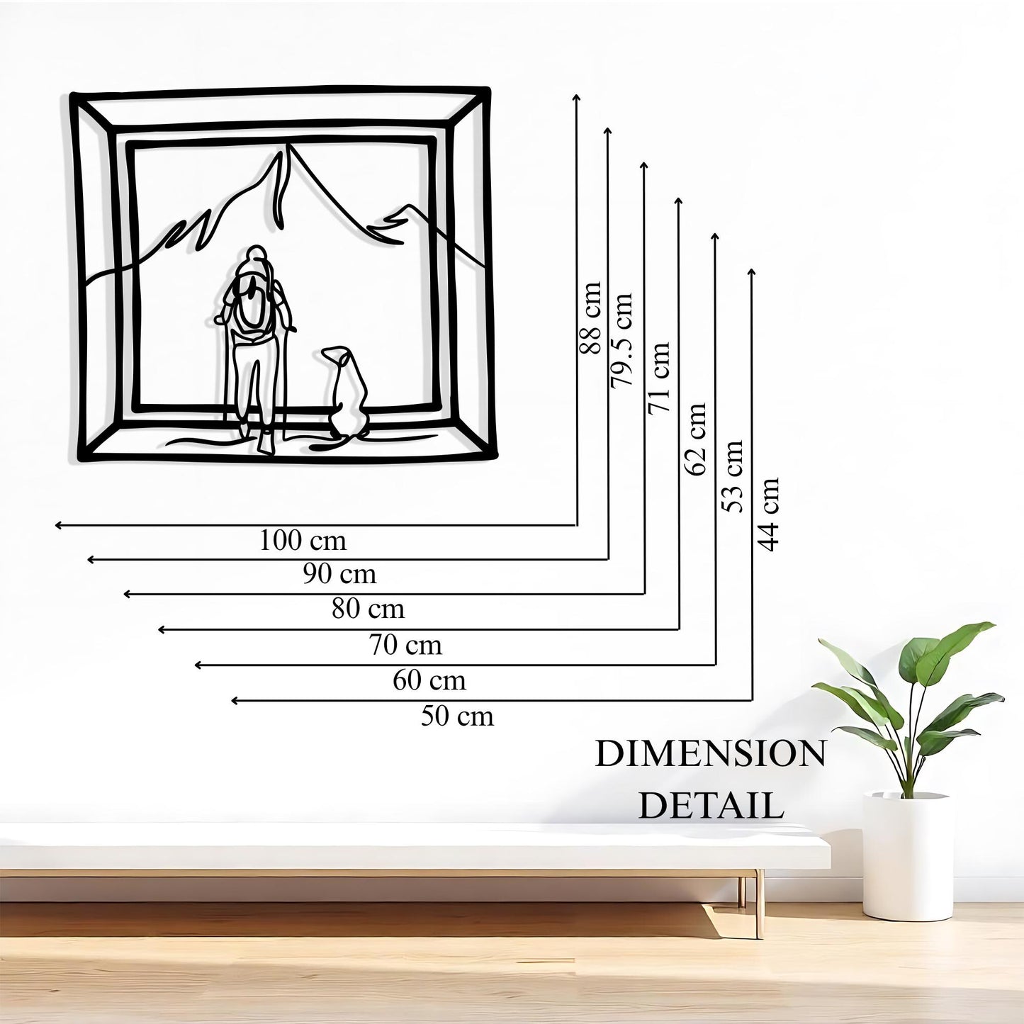 Dog and Hiker Metal Wall Art: Minimalist Mountain Cabin Decor