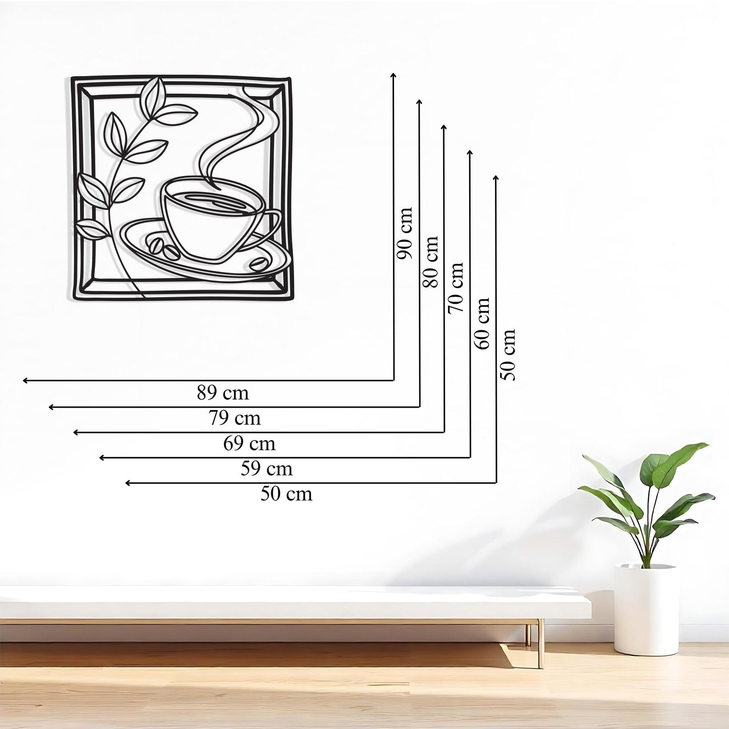 Coffee Cup Metal Wall Art: Modern Line Art, Kitchen Decor
