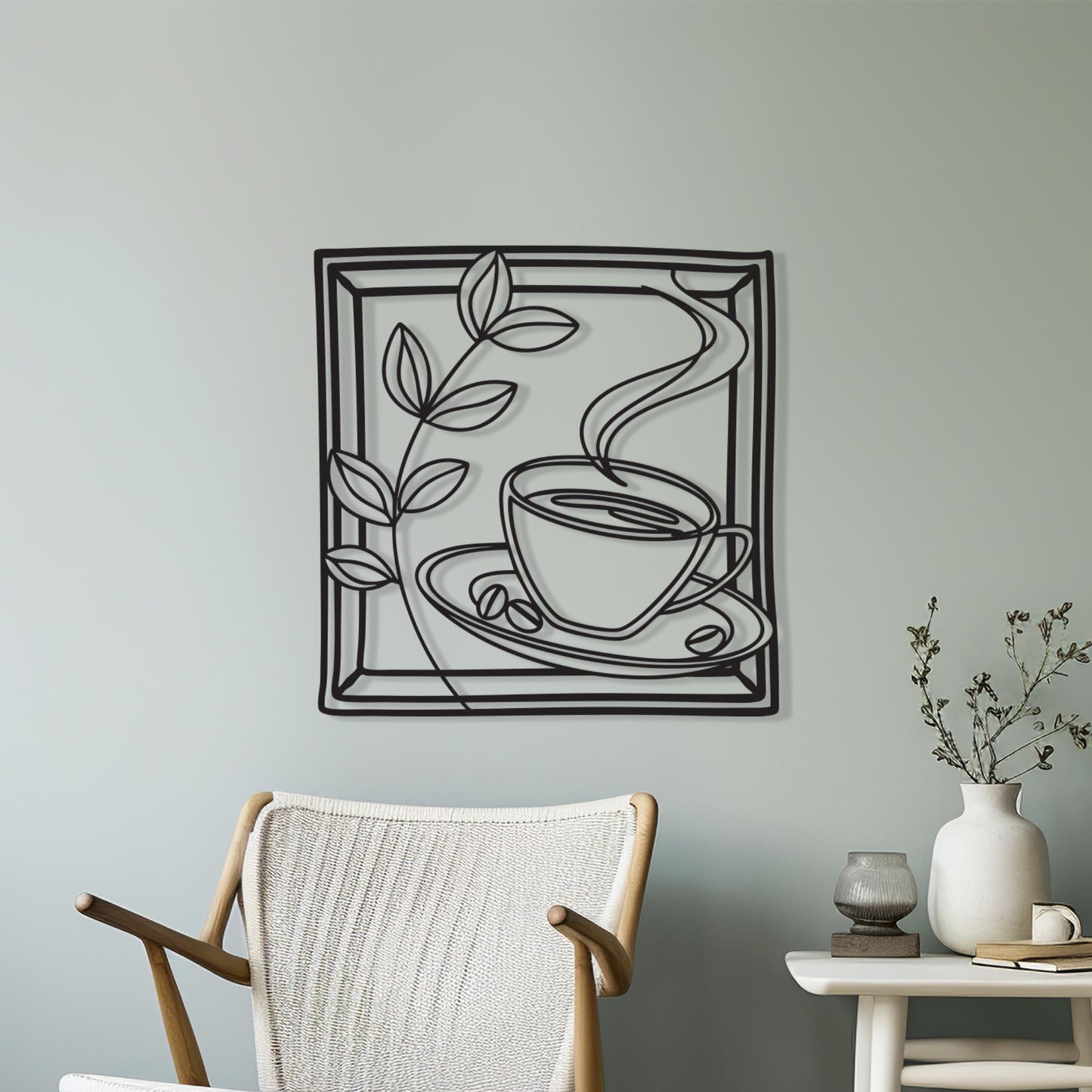 Coffee Cup Metal Wall Art: Modern Line Art, Kitchen Decor