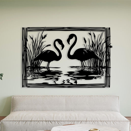 Flamingo Metal Wall Art: Romantic Black Steel Bird Silhouette