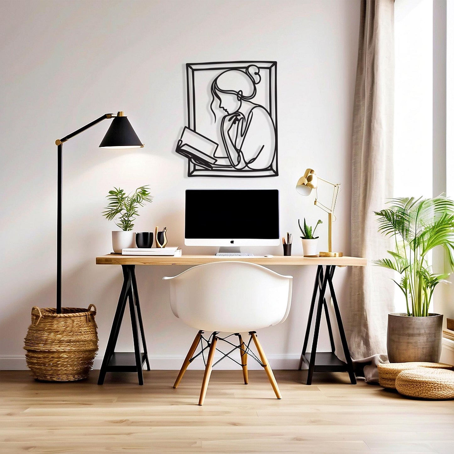 Woman Reading Metal Wall Art | Book Lover Gift | Minimalist Library Decor | Study Sign