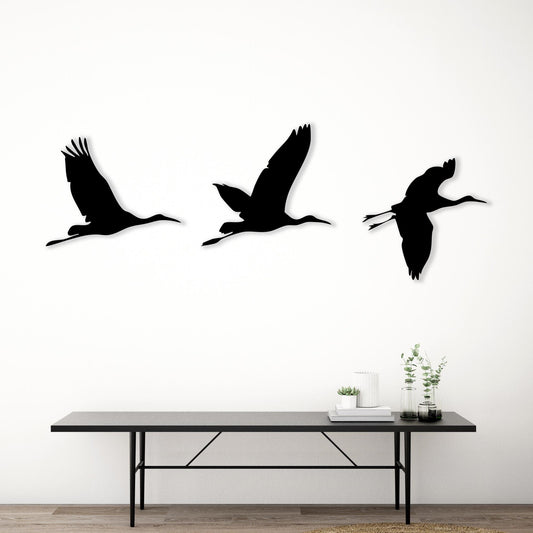 Flying Crane Birds Metal Wall Art: Boho Home Decor, Set of 3