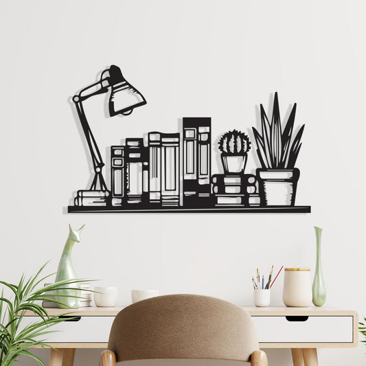 Black Metal Bookshelf Wall Art: Modern Reading Nook Decor, Unique Birthday Gifts