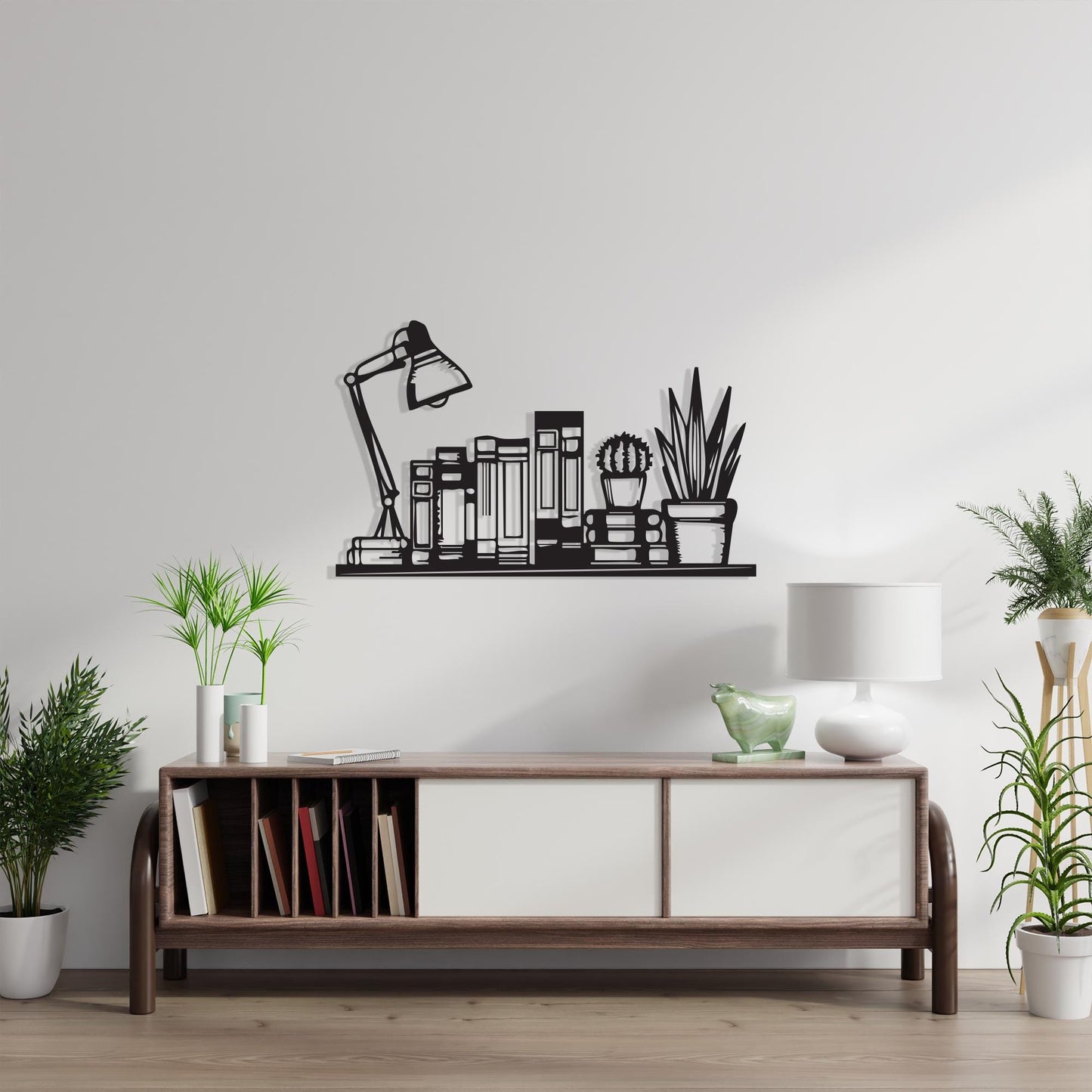 Black Metal Bookshelf Wall Art: Modern Reading Nook Decor, Unique Birthday Gifts
