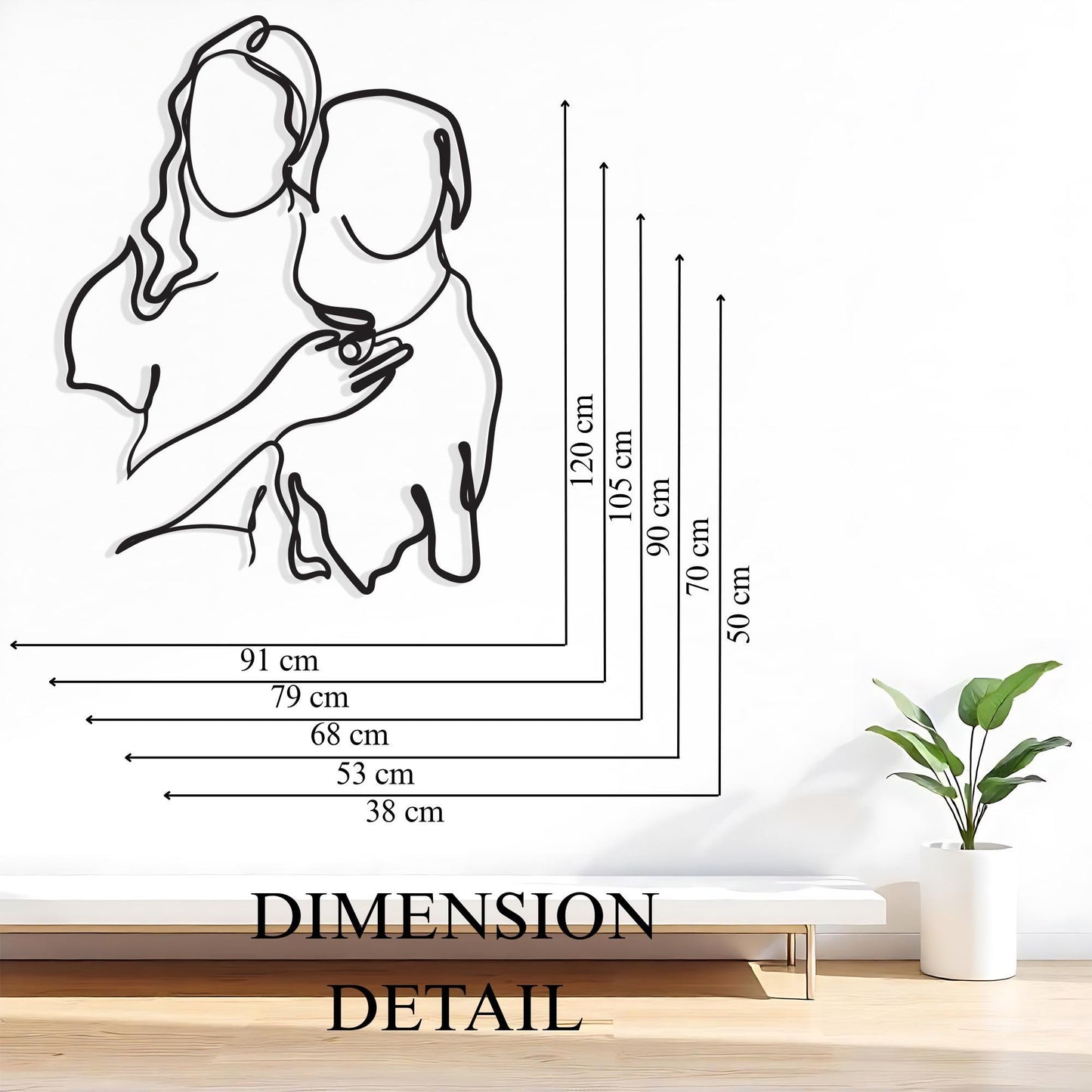 Dog Mom Metal Wall Art | Minimalist Line Decor | Pet Memorial Gift | Woman Hugging Puppy